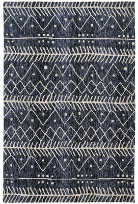 4' X 6' Blue And Ivory Striped Stain Resistant Area Rug