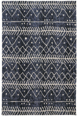 5' X 8' Blue And Ivory Striped Stain Resistant Area Rug