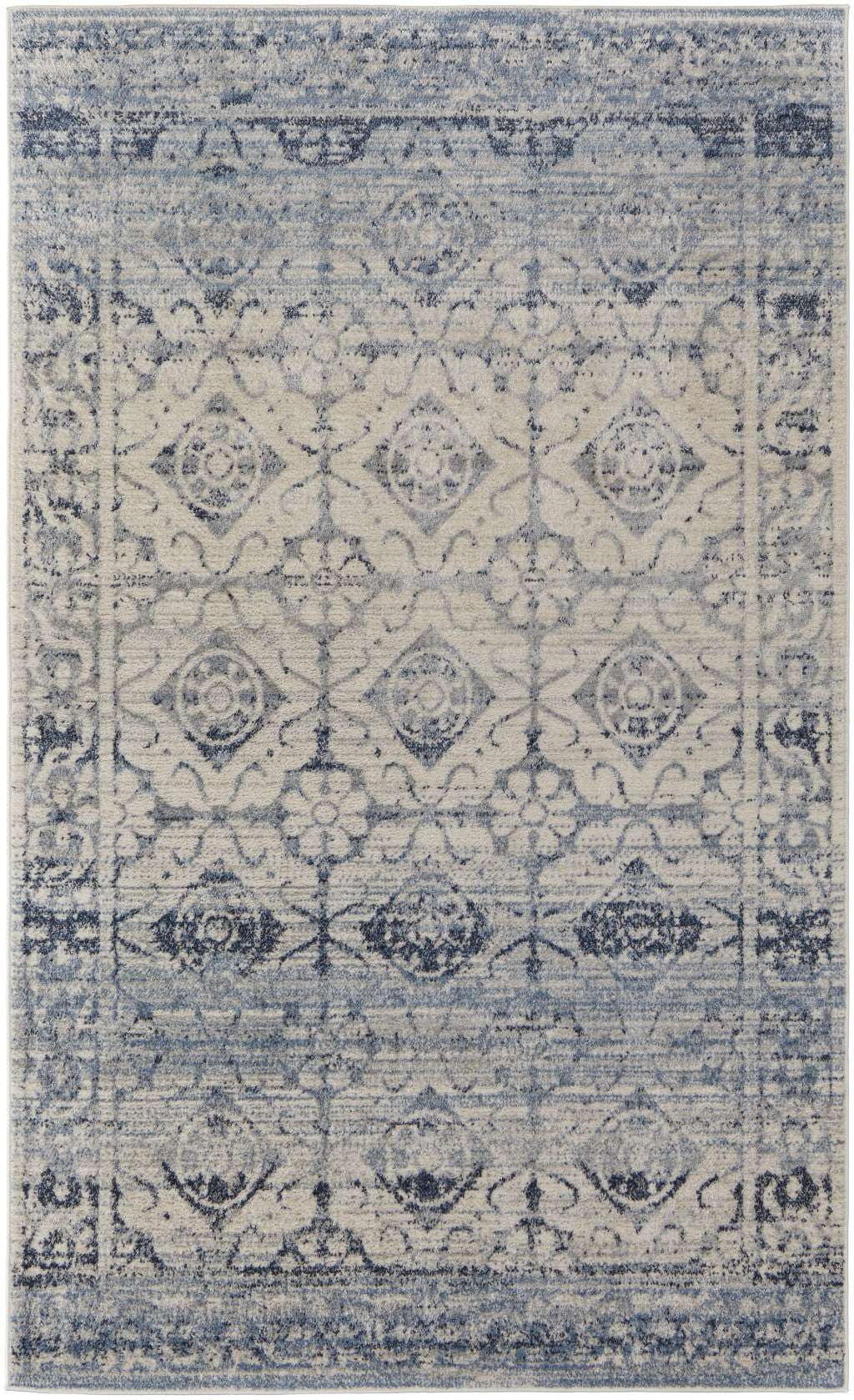 8' X 10' Blue And Ivory Power Loom Distressed Area Rug