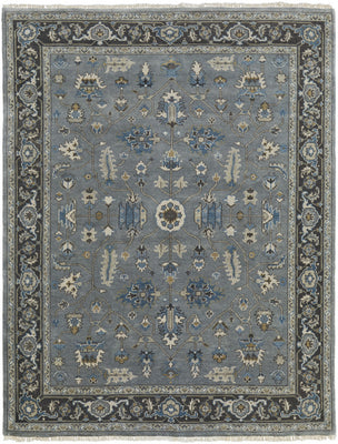 2' X 3' Blue Gray And Taupe Wool Floral Hand Knotted Stain Resistant Area Rug