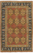 2' X 3' Tan Orange And Brown Wool Floral Hand Knotted Stain Resistant Area Rug