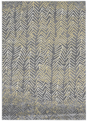 2' X 3' Gray Yellow And White Abstract Stain Resistant Area Rug