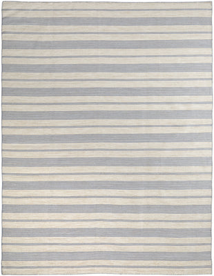 2' X 3' Blue Ivory And Tan Striped Dhurrie Hand Woven Stain Resistant Area Rug