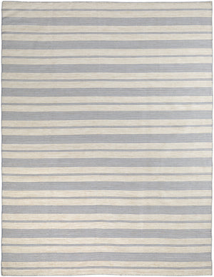 2' X 3' Blue Ivory And Tan Striped Dhurrie Hand Woven Stain Resistant Area Rug