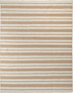 2' X 3' Ivory Taupe And Brown Striped Dhurrie Hand Woven Stain Resistant Area Rug