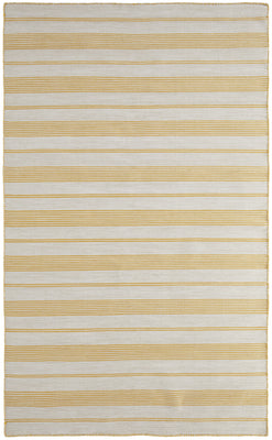 2' X 3' Yellow And Ivory Striped Dhurrie Hand Woven Stain Resistant Area Rug