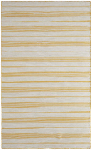 2' X 3' Yellow And Ivory Striped Dhurrie Hand Woven Stain Resistant Area Rug