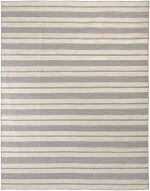 2' X 3' Gray And Ivory Striped Dhurrie Hand Woven Stain Resistant Area Rug