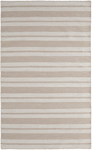 2' X 3' Ivory And Taupe Striped Dhurrie Hand Woven Stain Resistant Area Rug