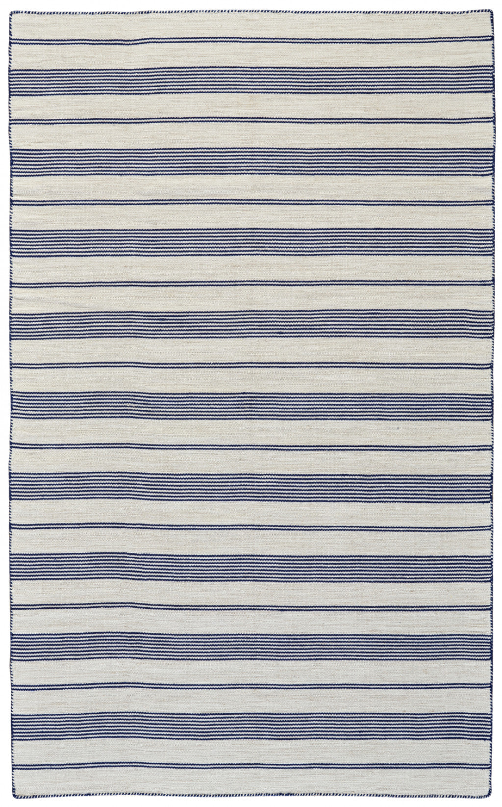 2' X 3' Blue And Ivory Striped Dhurrie Hand Woven Stain Resistant Area Rug