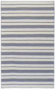 2' X 3' Blue And Ivory Striped Dhurrie Hand Woven Stain Resistant Area Rug