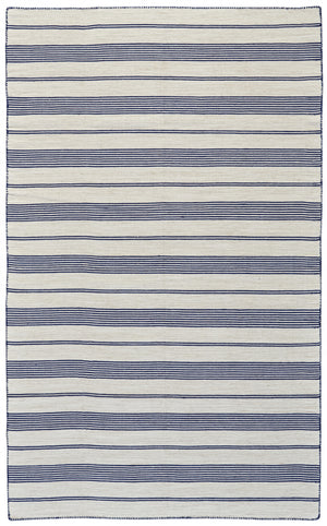 2' X 3' Blue And Ivory Striped Dhurrie Hand Woven Stain Resistant Area Rug