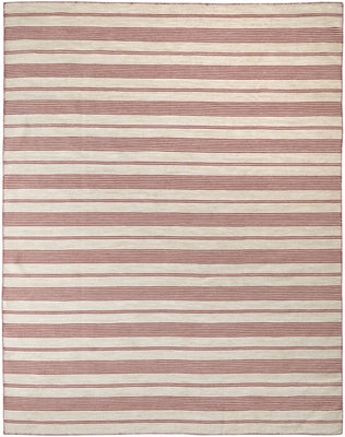 2' X 3' Red And Ivory Striped Dhurrie Hand Woven Stain Resistant Area Rug