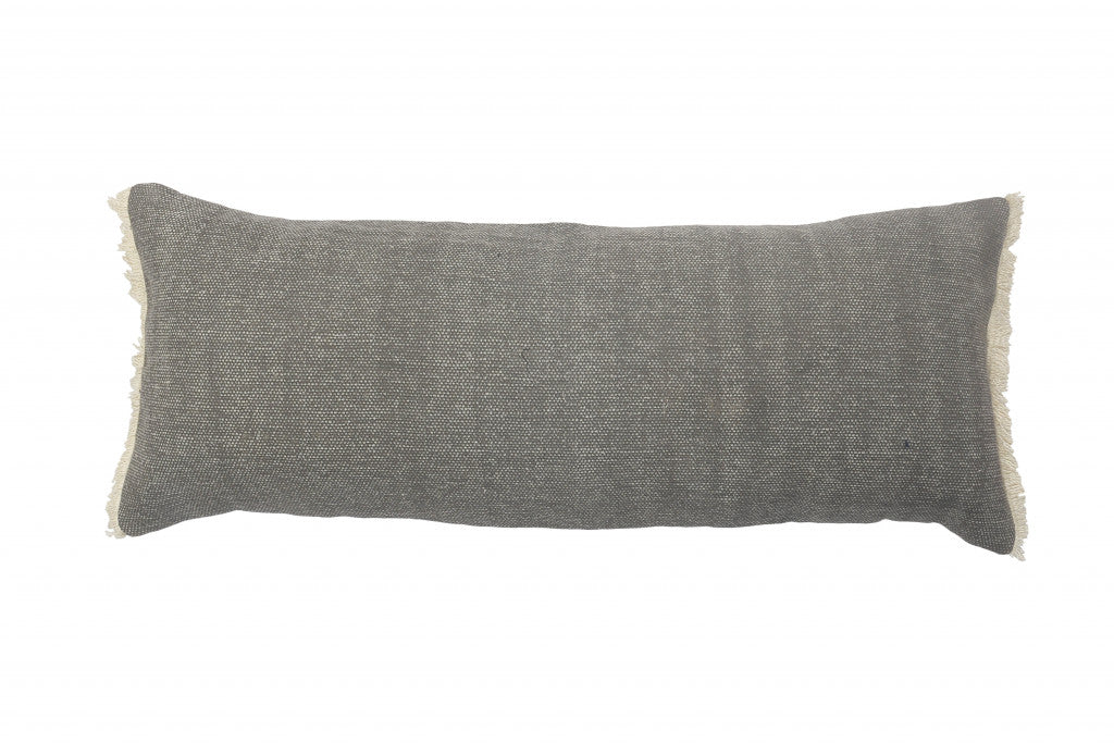 14" X 36" Gray And Off-White 100% Cotton Zippered Pillow