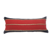 14" X 36" Red Navy And Tan 100% Cotton Striped Zippered Pillow