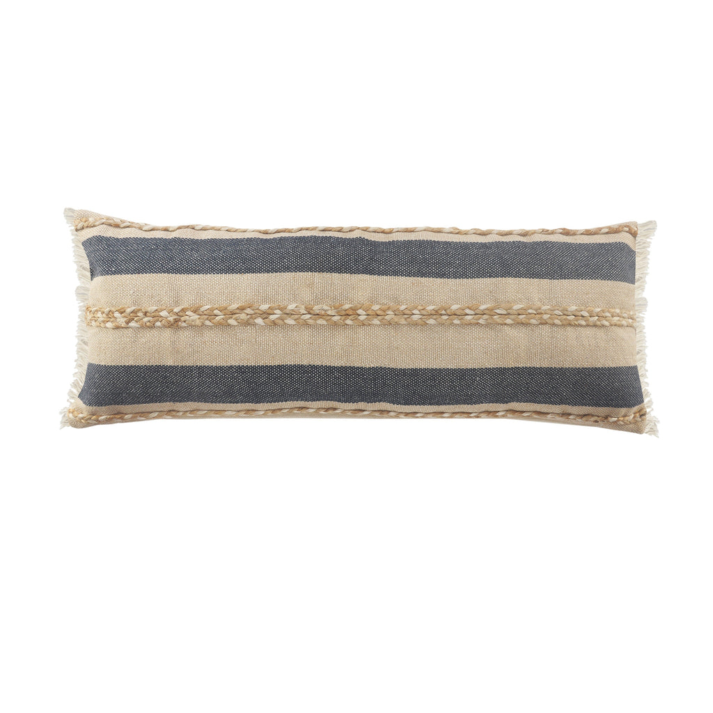 14" X 36" Denim Tan And Taupe Jute Coastal Zippered Pillow