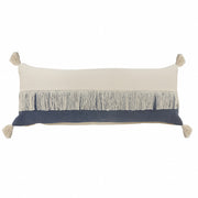 14" X 36" Denim Blue And Off-White 100% Cotton Zippered Pillow