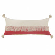 14" X 36" Raspberry Red And Off-White 100% Cotton Zippered Pillow