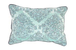 14" X 20" Mint Blue And Gray 100% Cotton Abstract Zippered Pillow