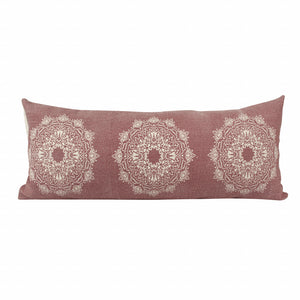 14" X 36" Dusty Rose And White 100% Cotton Geometric Zippered Pillow