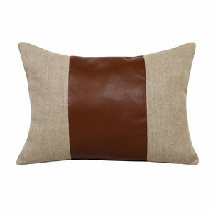 14" X 20" Tan And Brown Linen Striped Zippered Pillow