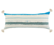 14" X 36" Blue And Off-White 100% Cotton Striped Zippered Pillow