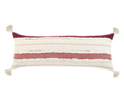 14" X 36" Red And Off-White 100% Cotton Striped Zippered Pillow