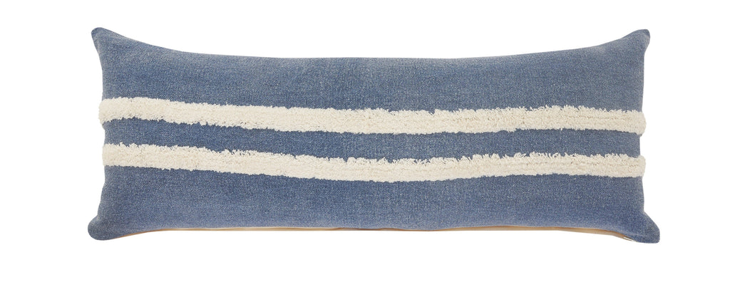 14" X 36" Dusty Blue And White 100% Cotton Striped Zippered Pillow