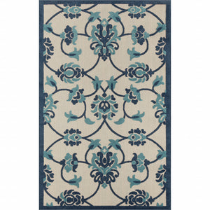 2' X 3' Blue Floral Non Skid Indoor Outdoor Area Rug