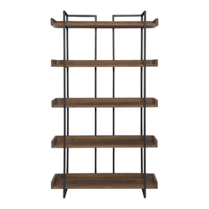 75" Light Brown Solid Wood and Metal Five Tier Industrial Bookcase