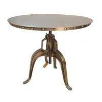 36" Antiqued Bronze Nickel Finish Adjustable Crank Round Top Dining Table