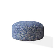 24" Blue And White Canvas Round Polka Dots Pouf Ottoman