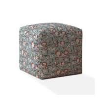 17" Gray And White Cotton Animal Print Pouf Ottoman