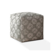 17" Gray Canvas Floral Pouf Ottoman