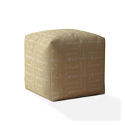 17" Beige Cotton Abstract Pouf Ottoman