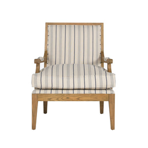 29" Blue And Ivory Linen Blend Striped Arm Chair