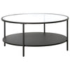 36" Black Glass Round Coffee Table With Shelf