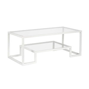 45" White Glass Rectangular Coffee Table With Shelf