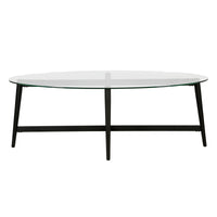 50" Black And Clear Glass Oval Coffee Table