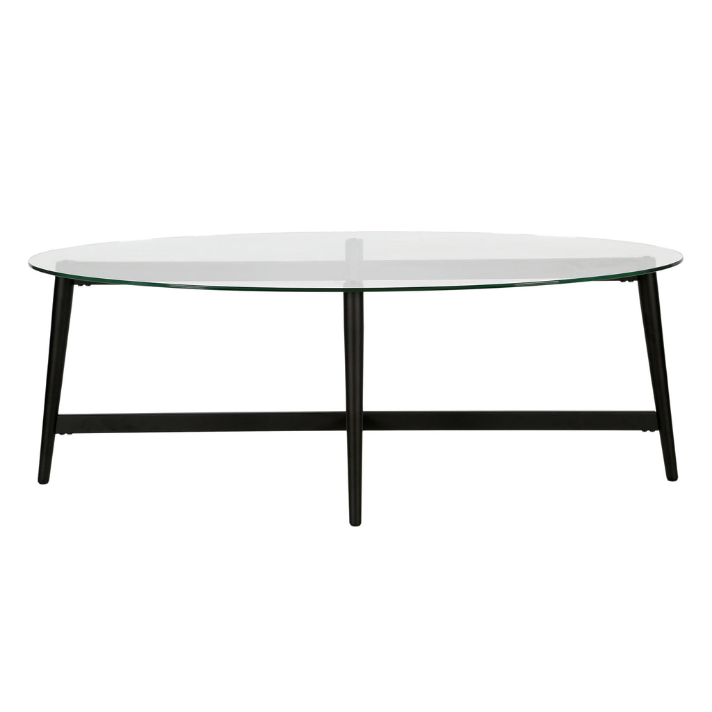 50" Black And Clear Glass Oval Coffee Table