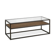 46" Black Glass Rectangular Coffee Table With Shelf