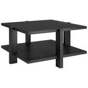 35" Black Manufactured Wood Square Coffee Table With Shelf