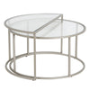 Set Of Two 33" Silver Glass Half-Circle Nested Coffee Tables