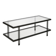 45" Black Glass Rectangular Coffee Table With Shelf