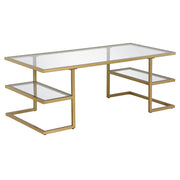 47" Gold Glass Rectangular Coffee Table With Two Shelves