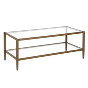 45" Gold Glass Rectangular Coffee Table With Shelf