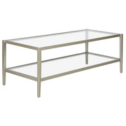 45" Silver Glass Rectangular Coffee Table With Shelf