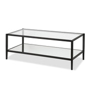 45" Black Glass Rectangular Coffee Table With Shelf