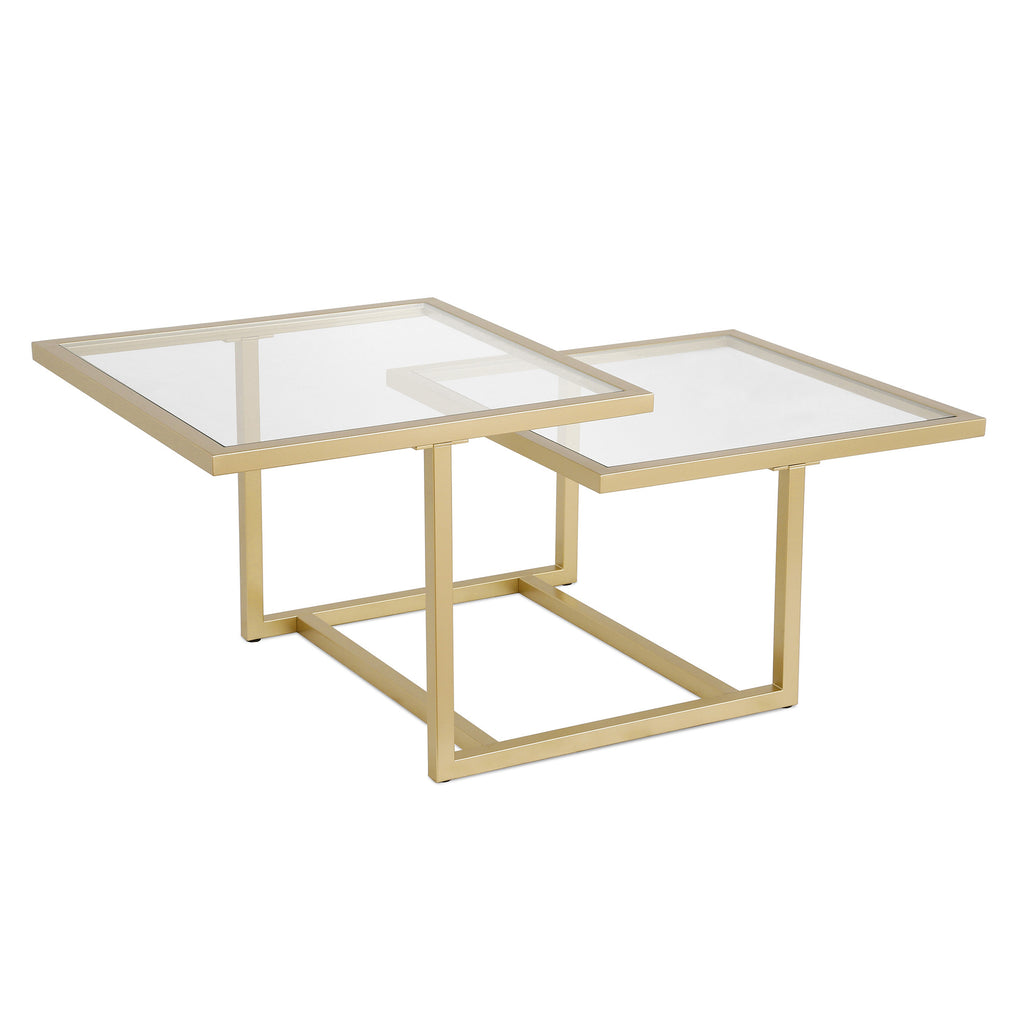 43" Gold Glass Square Coffee Table With Two Shelves