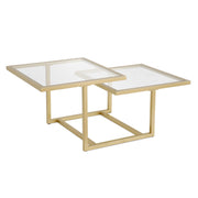 43" Gold Glass Square Coffee Table With Two Shelves